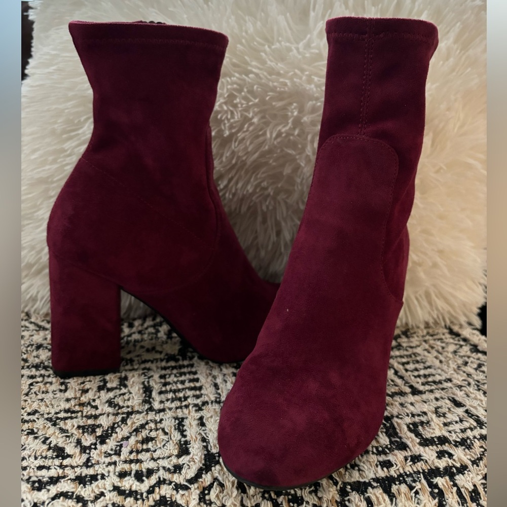 Red pump ankle boots